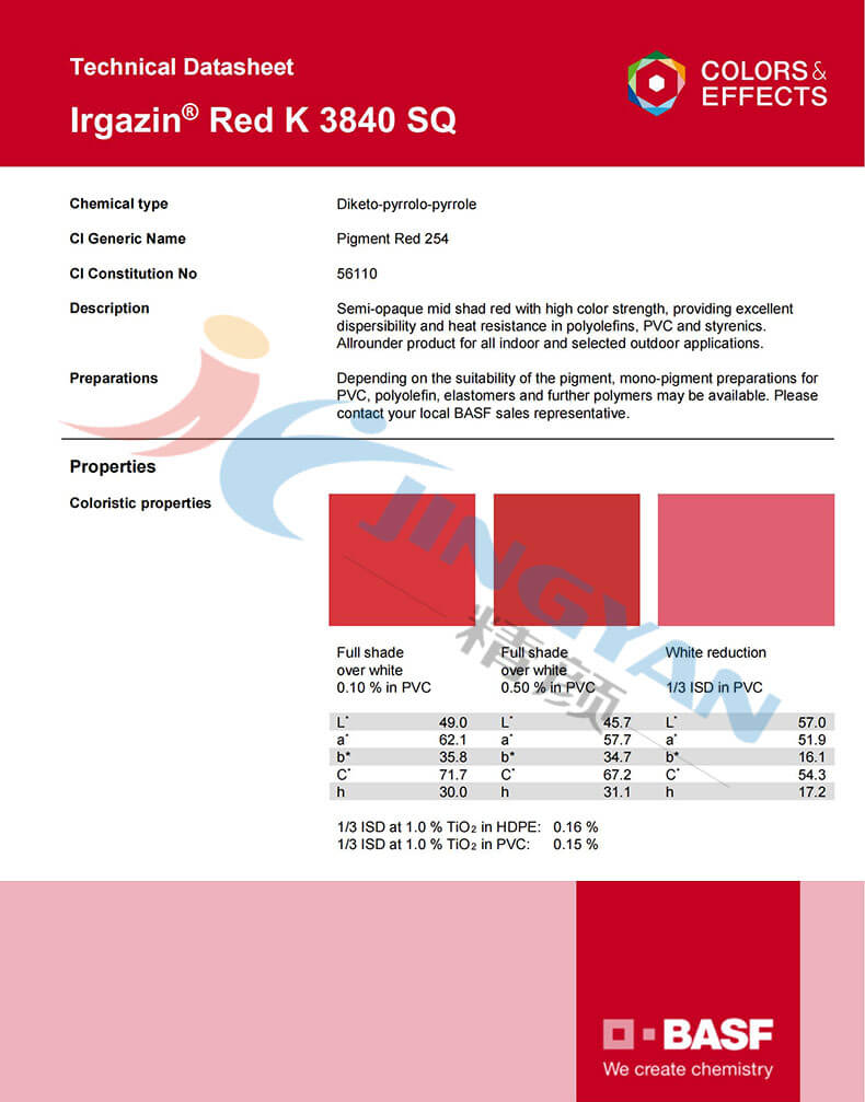 巴斯夫K3840SQ大紅環(huán)保顏料TDS報告
