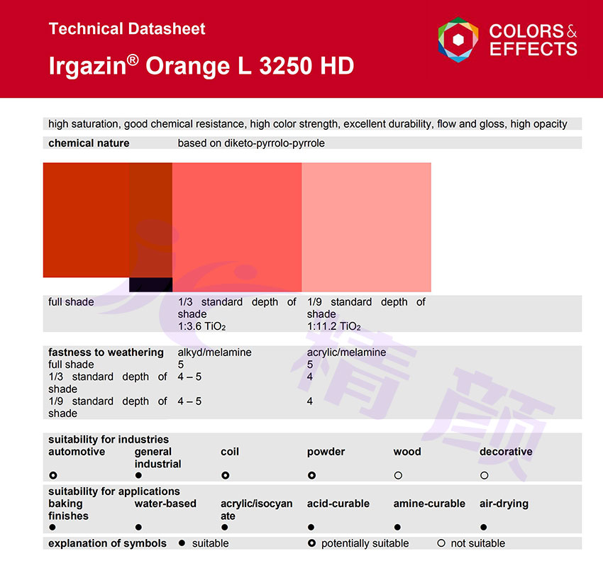 巴斯夫BASF Irgazin Orange L3250 HD有機顏料TDS技術數據表