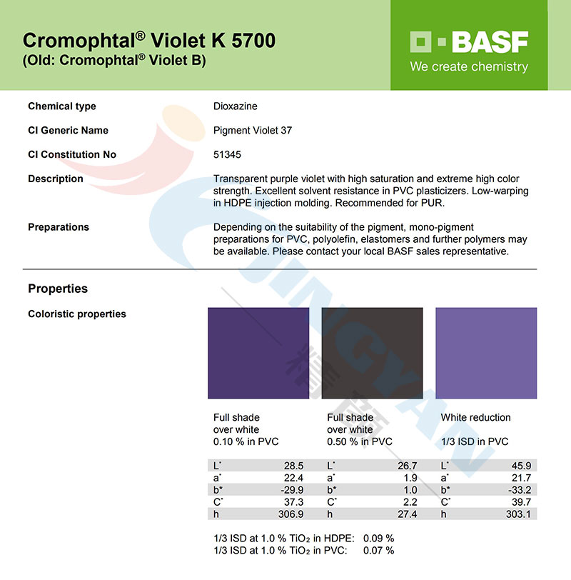 巴斯夫K5700二惡嗪紫顏料TDS報告