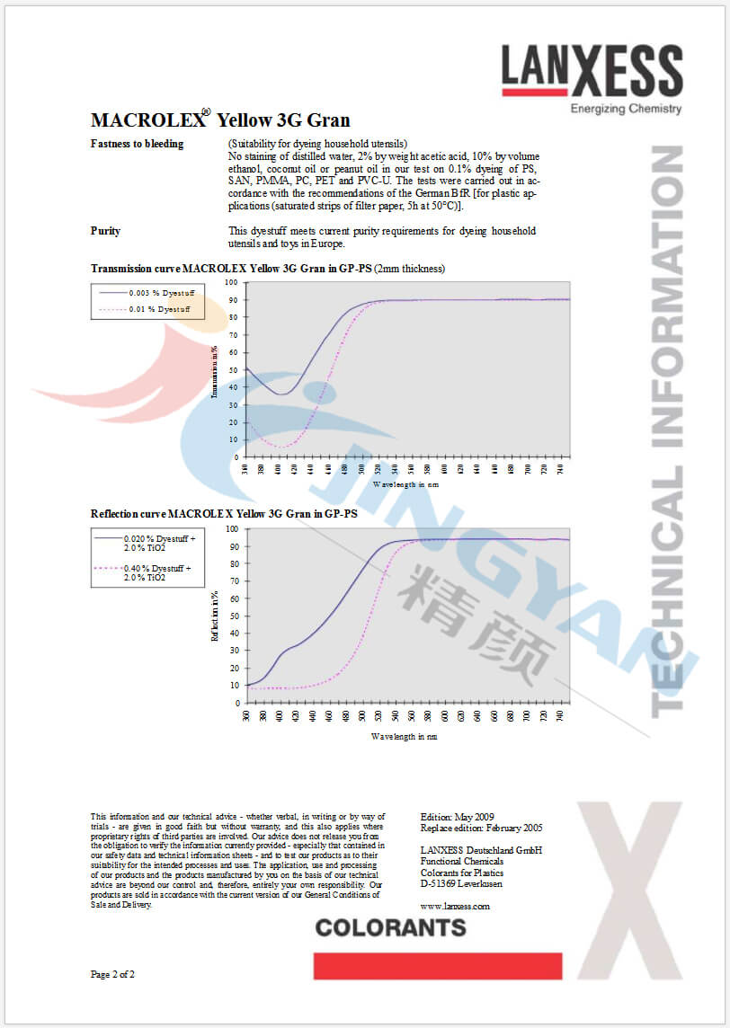 朗盛3G黃染料數(shù)據(jù)表2