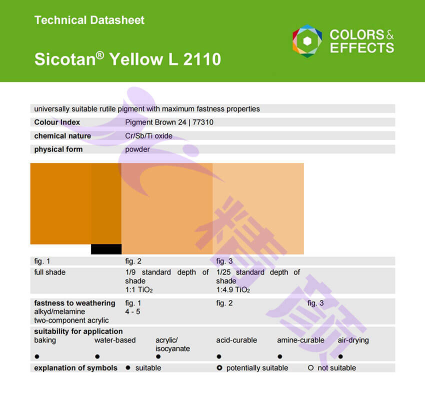 巴斯夫L2110鉻鈦黃顏料TDS技術(shù)數(shù)據(jù)表